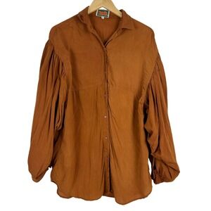 VTG! Tianello 2-Piece Brown Rayon Blouse Shirt Tiered Maxi Skirt Set M USA Boho